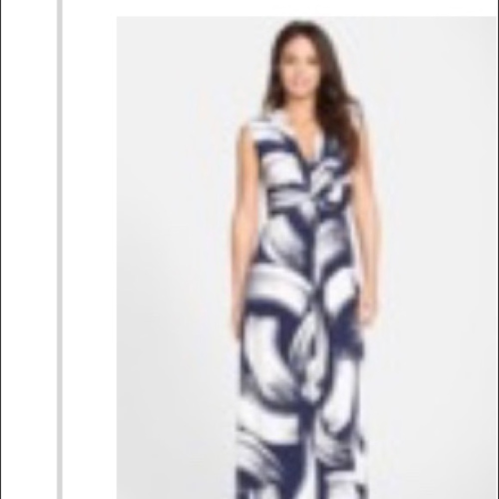 Eliza J Dark blue and cream dress